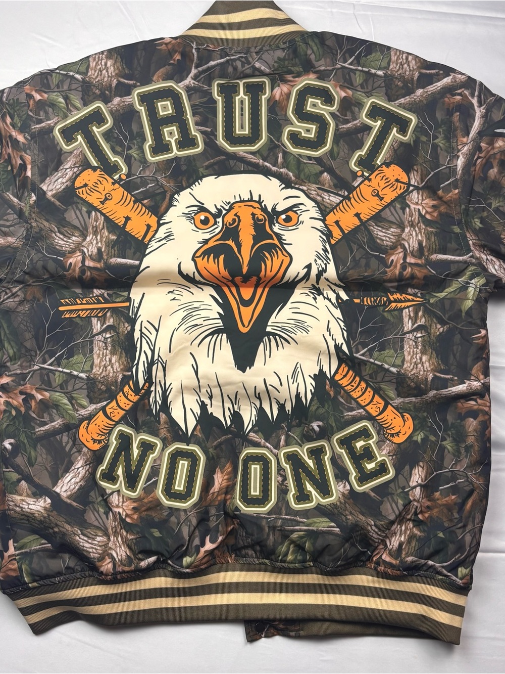Reason Camo Varsity Bomber Jacket Large Trust No One Streetwear Jacket
